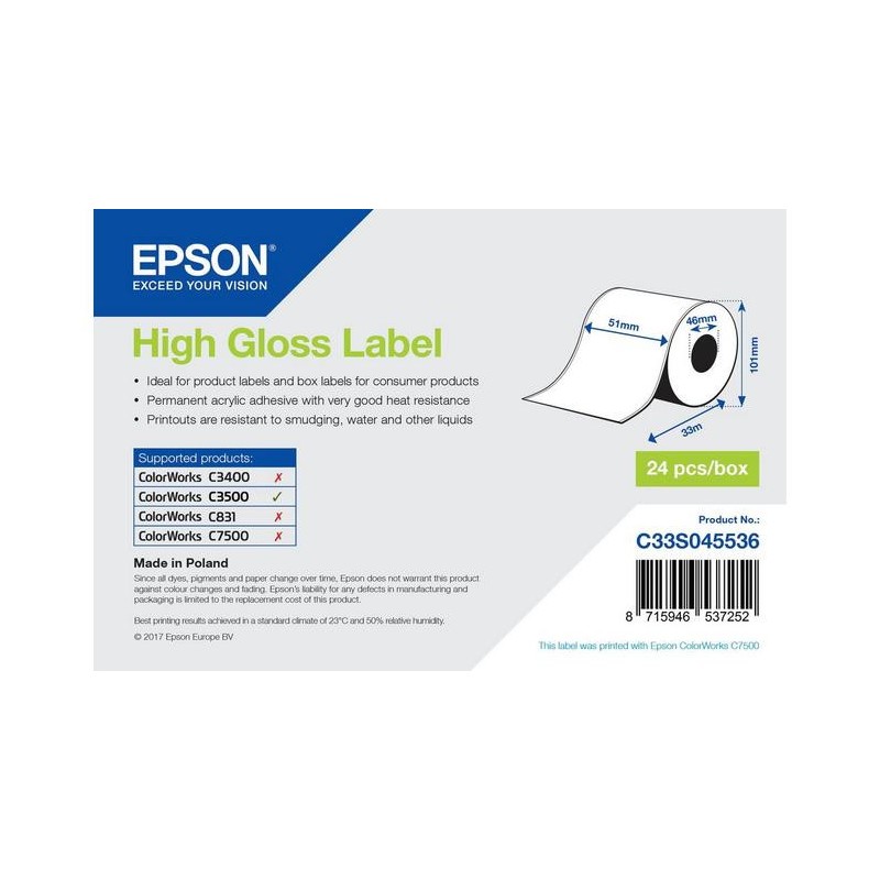Étiquettes brillantes papier normal Epson 51mm
