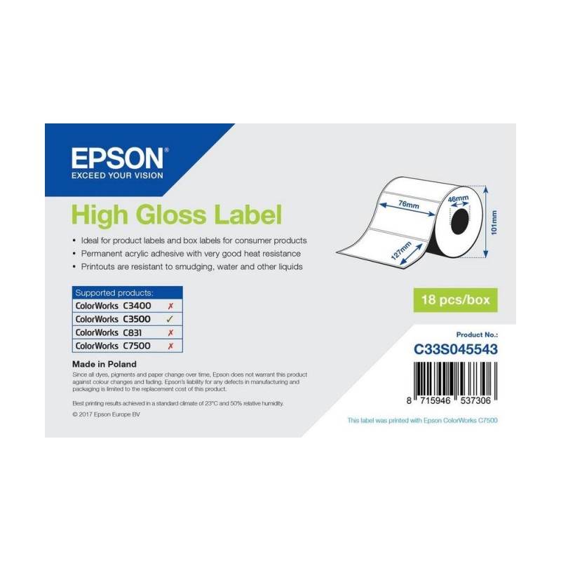 Étiquettes brillantes papier normal Epson 76*127mm