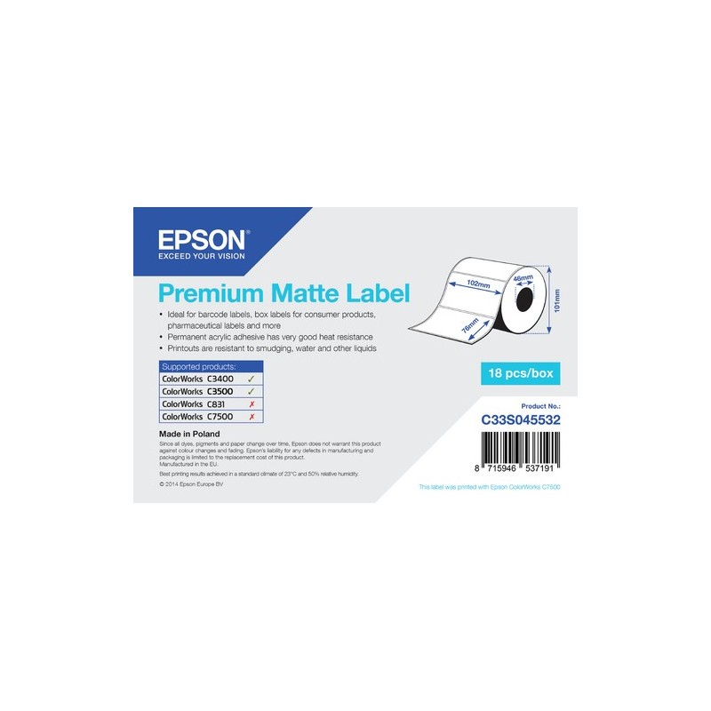Étiquettes premium mates Epson 102*76mm