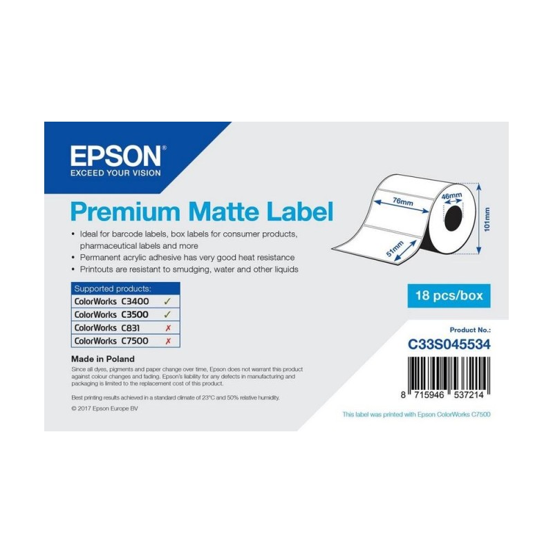 Étiquettes premium mates Epson 76*51mm