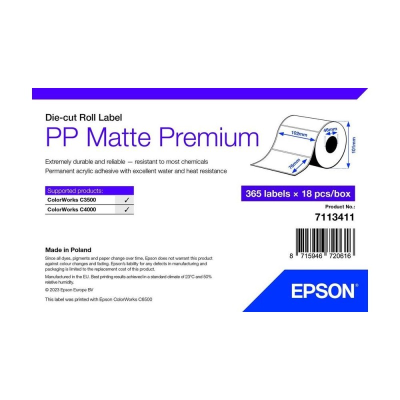 Étiquettes premium mates Epson 102*76mm